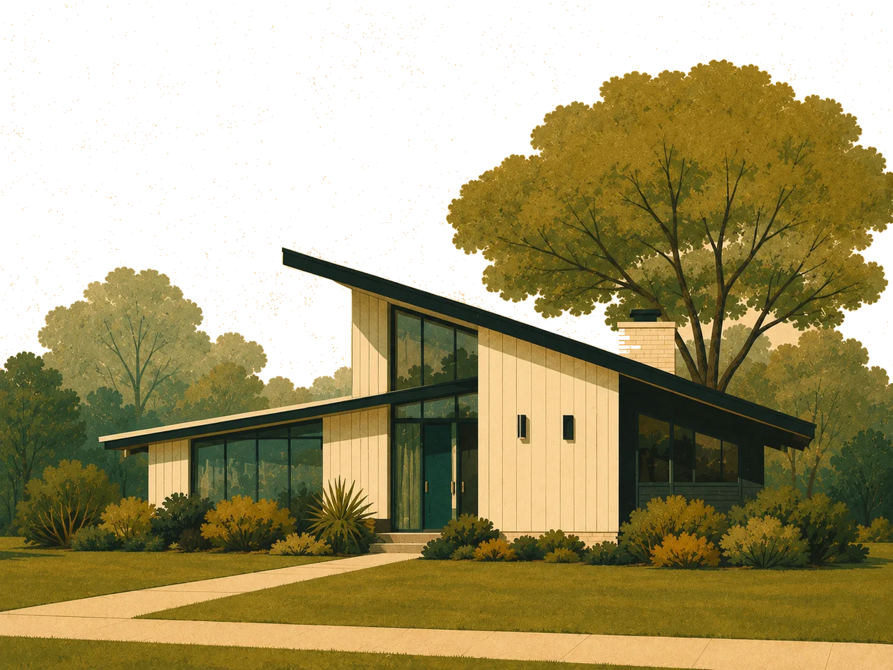Wessynton mid-century modern home illustration